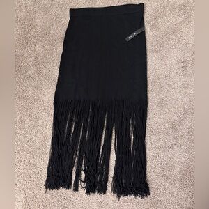 NIC+ZOE Black Fringe Knit Midi Skirt NWT Size Medium